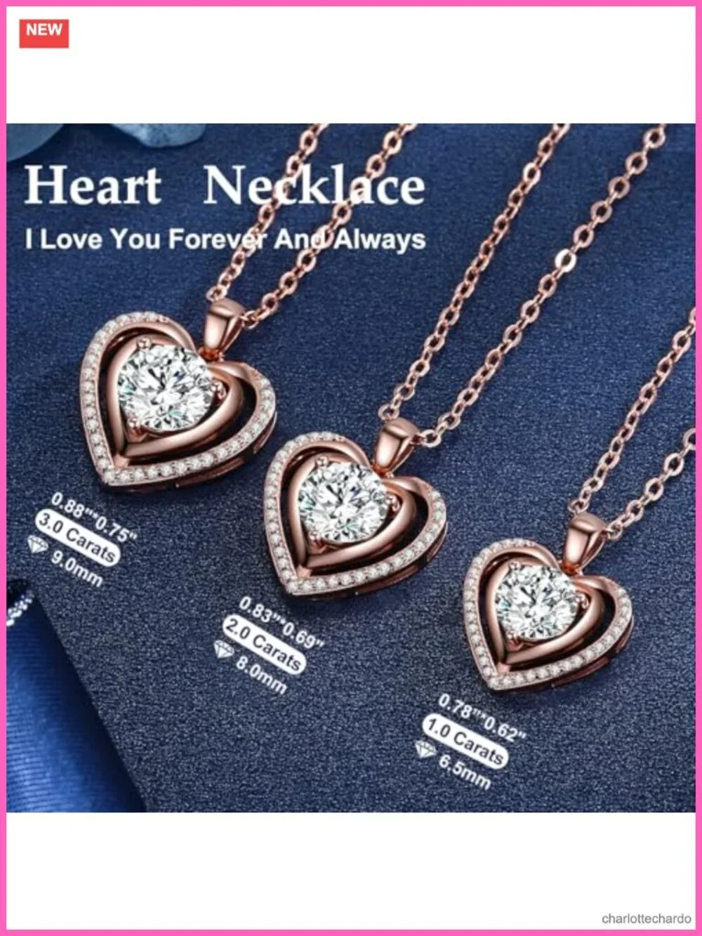 Heart Pendant Necklace for Women 18K Platinum Over 925 Silver Moissanite